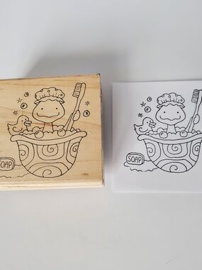 Inky Antics Turtle bubble bath rubber duck Wood Mounted Rubber Stamp - H2-0460-F
